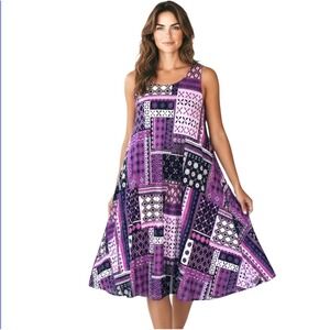 Bobbie Brooks Womens Patchwork Print Sleeveless Midi Dress Purple Pink Geometric